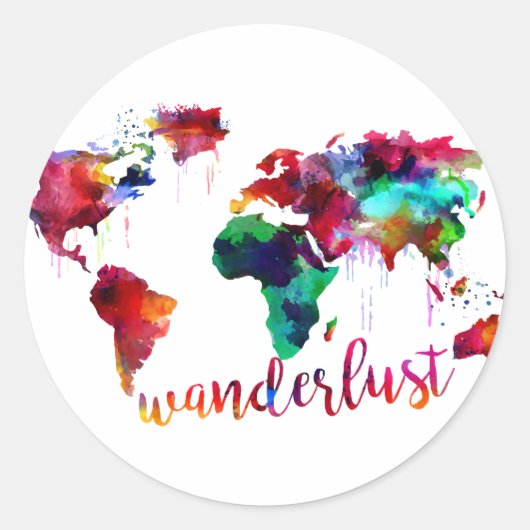 Watercolor Wanderlust Weltkarte Runder Aufkleber (Vorderseite)
