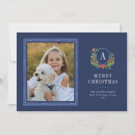 Watercolor Wappen Preppy Christmas Foto Card Feiertagskarte