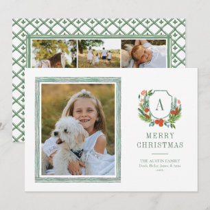 Watercolor Wappen Preppy Christmas Foto Card Feiertagskarte
