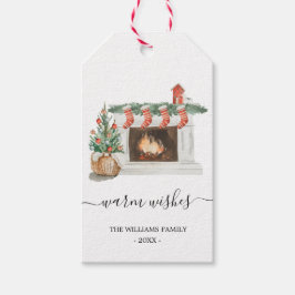 Watercolor warm wünscht Kamin Weihnachtsmarke Geschenkanhänger