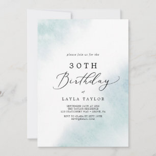 Watercolor Wash Blau 30. Geburtstag Einladung