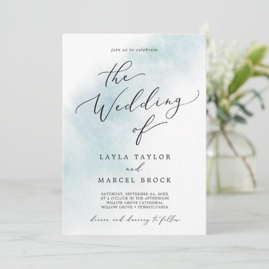 Watercolor Wash | Blau in einer Hochzeit Einladung (Stehend Vorderseite)