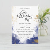 Watercolor Wash | Blaue Hochzeitseinladung Einladung (Stehend Vorderseite)