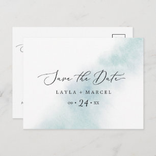 Watercolor Wash Blaue Save the Date Postkarte