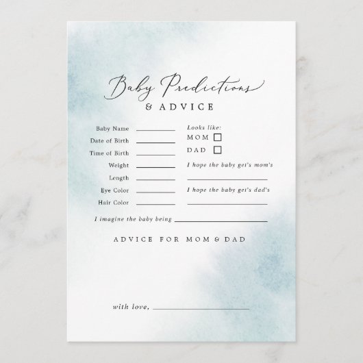 Watercolor Wash | Blue Baby Shower Predictions & Hinweiskarte (Vorderseite)