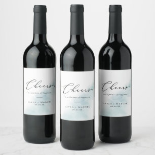 Watercolor Wash Blue Cheers Wedding Wine Labels Weinetikett
