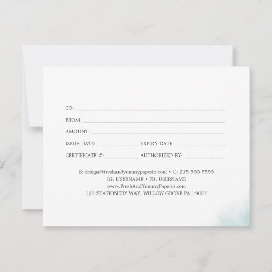 Watercolor Wash | Blue Gift Certificate (Rückseite)
