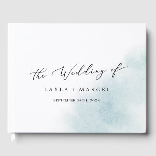 Watercolor Wash Blue Monogram Back Wedding Gästebuch