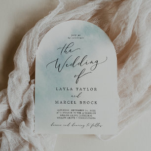 Watercolor Wash Blue Simple Boho Arch Wedding Einladung