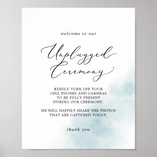 Watercolor Wash | Blue Unplugony Zeremony Sign Poster (Vorne)