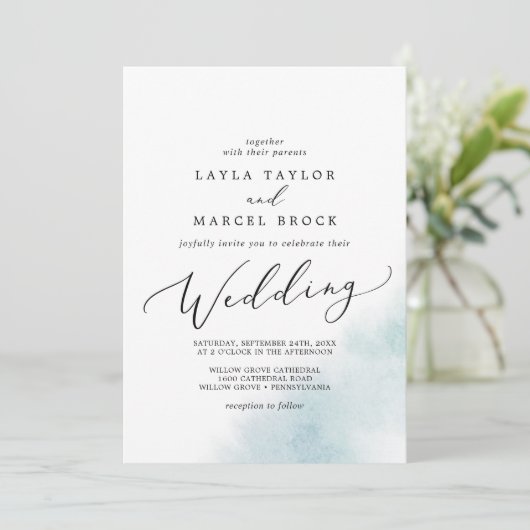 Watercolor Wash | Blue Wedding Einladung (Stehend Vorderseite)