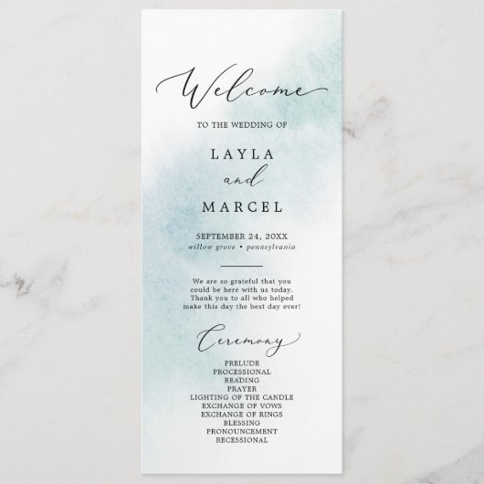 Watercolor Wash | Blue Wedding Program Programm (Vorderseite)