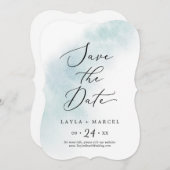 Watercolor Wash | Blue Wedding Save The Date (Vorne/Hinten)