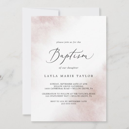 Watercolor Wash | Blush Baptisk Einladung (Vorderseite)