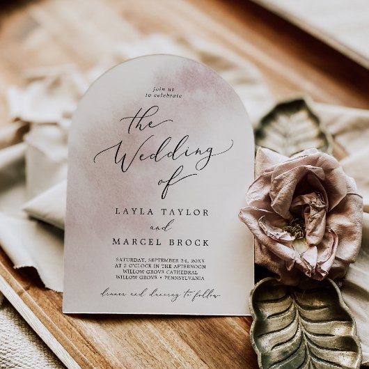 Watercolor Wash Blush Pink Einfache Arch Hochzeit Einladung