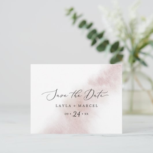 Watercolor Wash | Blush Save the Date Postkarte (Stehend Vorderseite)