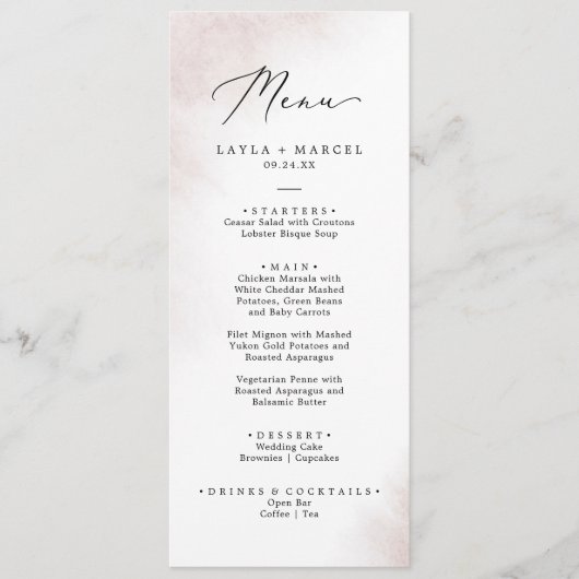 Watercolor Wash | Blush Wedding Dinner Menu Menükarte (Vorderseite)