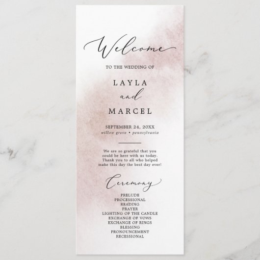 Watercolor Wash | Blush Wedding Program Programm (Vorderseite)