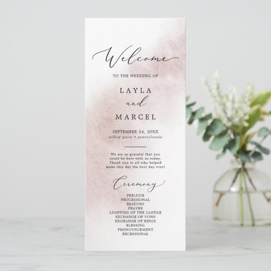 Watercolor Wash | Blush Wedding Program Programm (Stehend Vorderseite)