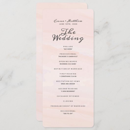 Watercolor Wash | Blush Wedding Program Programm (Vorne/Hinten)