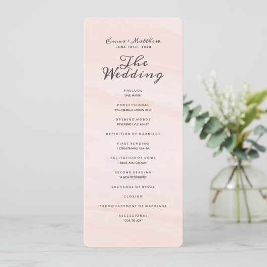 Watercolor Wash | Blush Wedding Program Programm (Stehend Vorderseite)