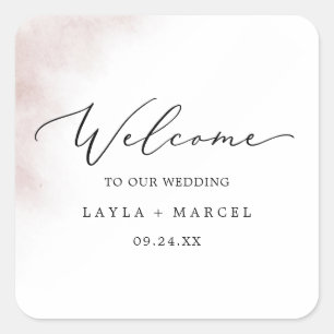 Watercolor Wash Blush Wedding Welcome Quadratischer Aufkleber