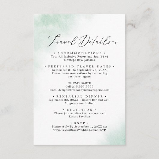 Watercolor Wash | Details zur grünen Hochzeit Begleitkarte (Vorderseite)