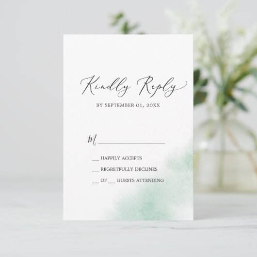 Watercolor Wash | Green Simple RSVP Card (Stehend Vorderseite)
