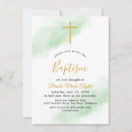 Watercolor Wash Green und Gold Taufe Einladung