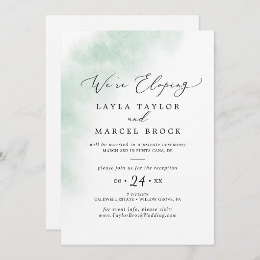 Watercolor Wash | Grüner Empfang Einladung (Vorne/Hinten)