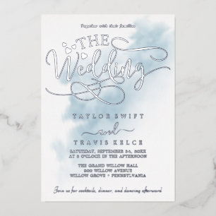 Watercolor Wash Hochzeit von Blauen und Silberst Folieneinladung