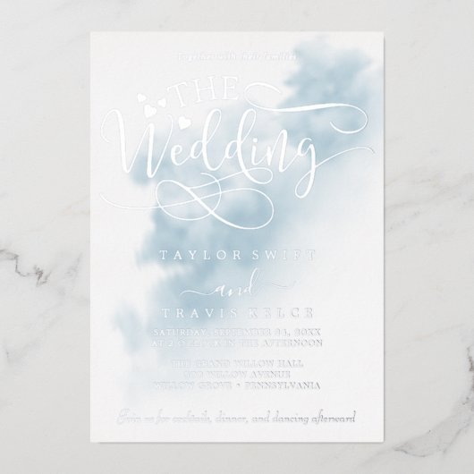 Watercolor Wash | Hochzeit von Blauen und Silberst Folieneinladung (Vorderseite)