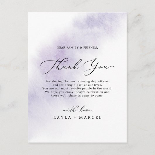 Watercolor Wash | Lila Dankeschön Empfang Card Postkarte (Vorderseite)