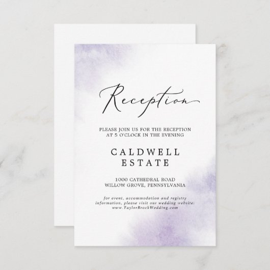 Watercolor Wash | Lila Einsteckkarte für Empfang Begleitkarte (Vorne/Hinten)