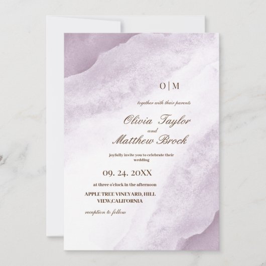 Watercolor Wash | Lila Hochzeit Einladung (Vorderseite)