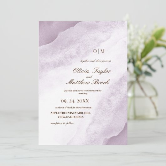 Watercolor Wash | Lila Hochzeit Einladung (Stehend Vorderseite)