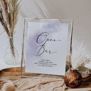 Watercolor Wash Lila Hochzeit Open Bar Poster