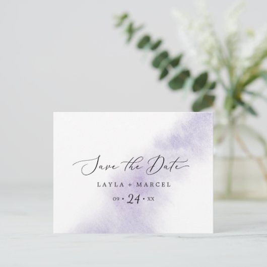 Watercolor Wash | Lila Save the Date Postkarte (Stehend Vorderseite)