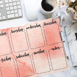 Watercolor Wash Tear Away Calendar Wöchentlicher P Notizblock<br><div class="desc">Aquarellfarben waschen Korallenfarben mit schwarzen Wochentagen.</div>