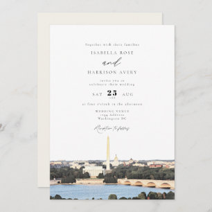Watercolor Washington DC Monument Skyline Wedding Einladung