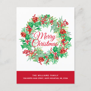 Watercolor Watercolor Wreath Moving Feiertagspostkarte