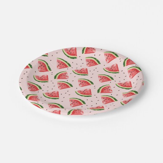 Watercolor Watermelon Frucht Muster Pappteller (Schrägansicht)