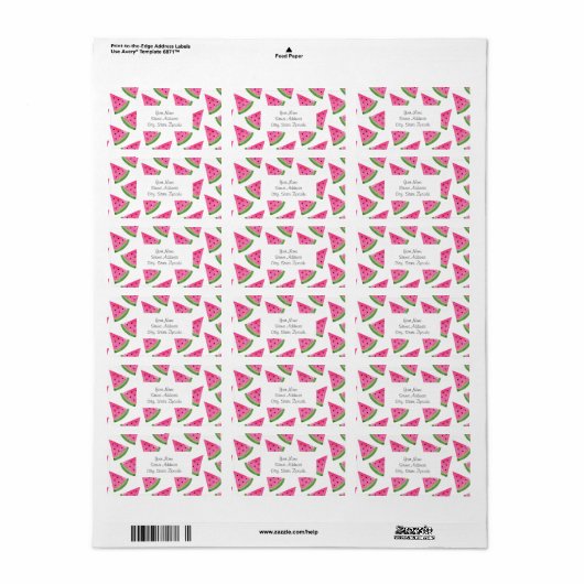 Watercolor Watermelone Wedge Pattern Adressaufkleber (Vorne)