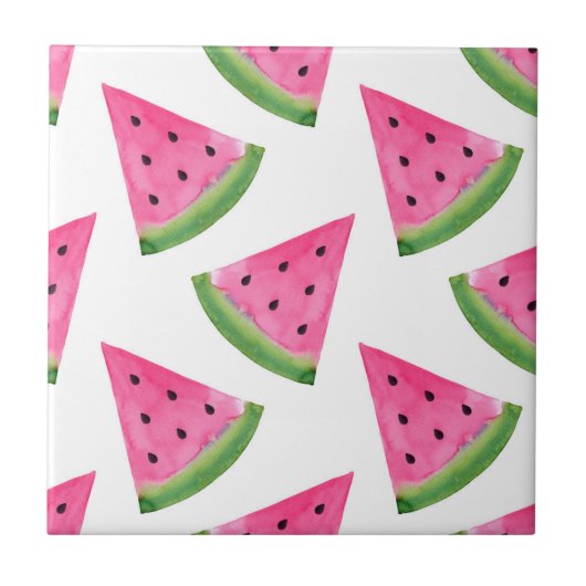 Watercolor Watermelone Wedge Pattern Fliese (Vorderseite)