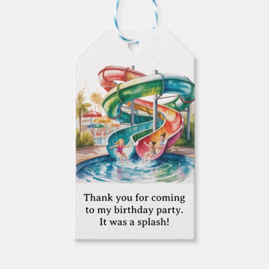 Watercolor Waterslide Kid Birthday Party Thank You Geschenkanhänger (Vorderseite)