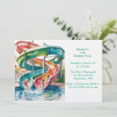 Watercolor Waterslide Kids Birthday Party Einladung (Stehend Vorderseite)