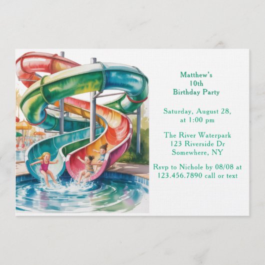 Watercolor Waterslide Kids Birthday Party Einladung (Vorderseite)