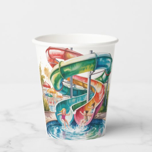 Watercolor Waterslide Kids Birthday Party Pappbecher (Vorderseite)