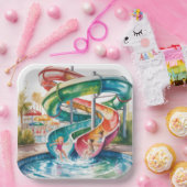 Watercolor Waterslide Kids Birthday Party Pappteller (Party)