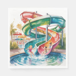 Watercolor Waterslide Kids Birthday Party Serviette